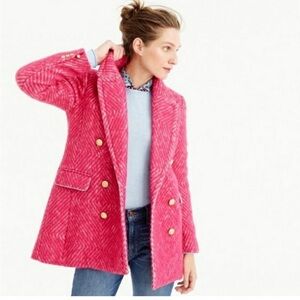 J.Crew pink wool pea coat with diamond pattern